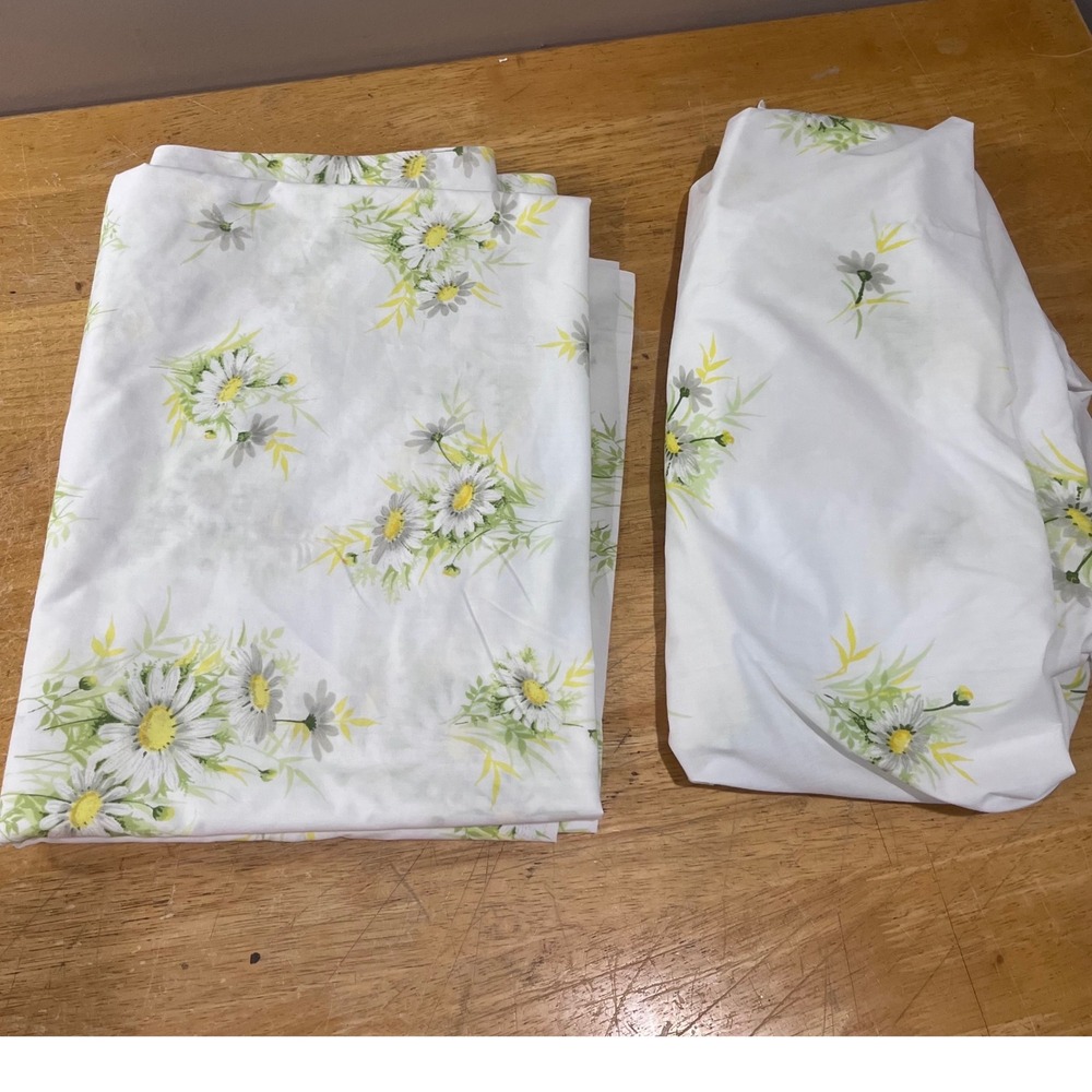 Vtg Springmaid Wondercale Twin Sheet Set 70s Yellow Daisy Floral MCM Retro